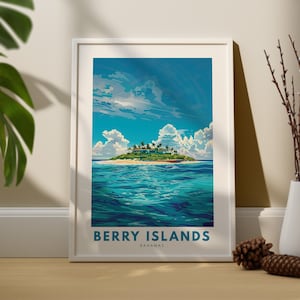 Impression d'art mural des îles Berry, affiche de voyage murale des îles Berry, décoration murale des Bahamas, suspension d'art mural des îles des îles Berry, impression des Bahamas