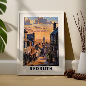 Stampa artistica da parete Redruth, poster di viaggio da parete Redruth, decorazione da parete per l’Inghilterra, decorazione da parete di Redruth, stampa artistica per l’Inghilterra