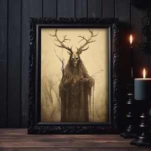 Hirsch Kult des Waldes, Gothic Wand Kunst Druck, Viktorianischer Druck, Dunkle Kunstdrucke, dunkle Wand Kunst, Horror Wand Kunst Druck, Gothic Poster Kunst