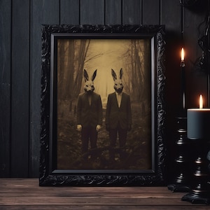 Kaninchen Kult des Waldes, Gothic Wohndekor, Dark Academia, Gothic Wand Kunst Druck, Viktorianischer Druck, Dunkle Kunstdrucke, Dunkle Wand Kunst