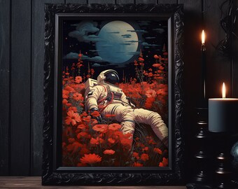 Astronaut viel van de maan, kunstprint aan de muur, sci-fi poster, natuur moderne kunst, ruimteposter, astronautenkunst, astronautenfoto