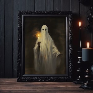 Ghost holding candle print, gothic ghost horror art print, dark academia poster, horror wall prints, ghost wall art print