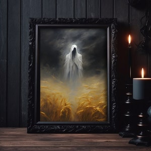 Ghost middle of the field, gothic ghost art print, dark academia poster, horror wall prints, ghost wall art