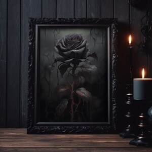 Schwarze Rose Wand Kunst Druck, Rose Kunst Poster, dark Academia, Gothic Wandkunst, Hexe Kunst, Halloween Kunst Poster
