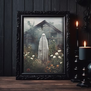 Geist zu Fuß in beider Gärten, Geister-Horror-Druck, gruselige Wandkunst, Vintage Halloween Druck