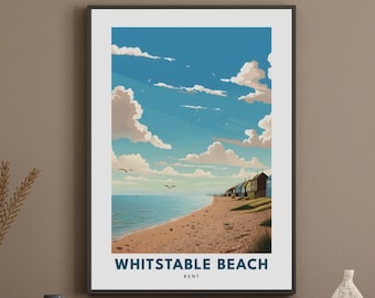Whitstable Beach Travel Print Wall Art The Kent Beach Wall Hanging Home Décor Whitstable Beach Gift Kent Art Lovers