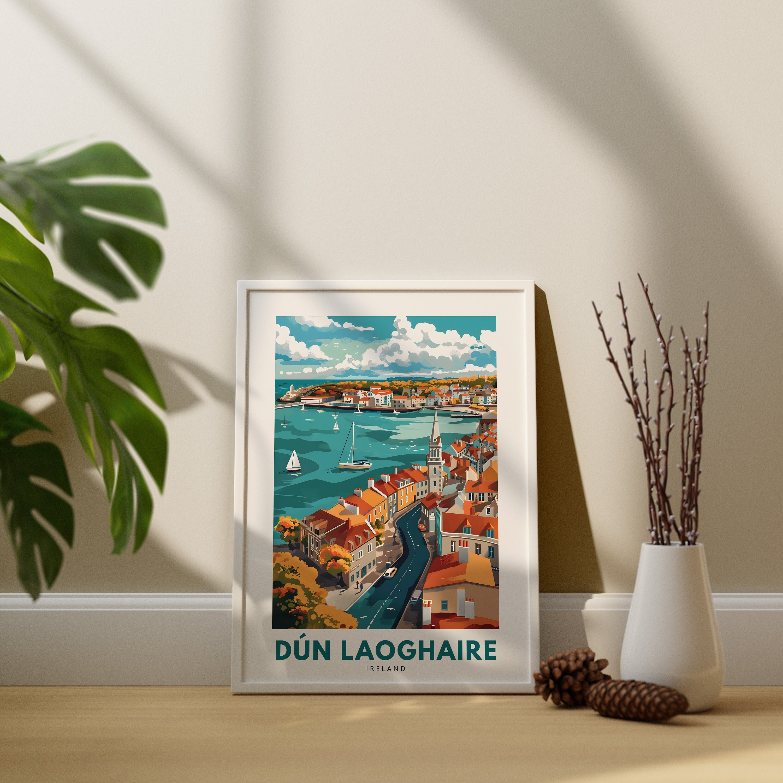 Dun Laoghaire art print, Dun Laoghaire wall travel poster, Ireland wall decor, Dun Laoghaire wall art hang, Ireland city print