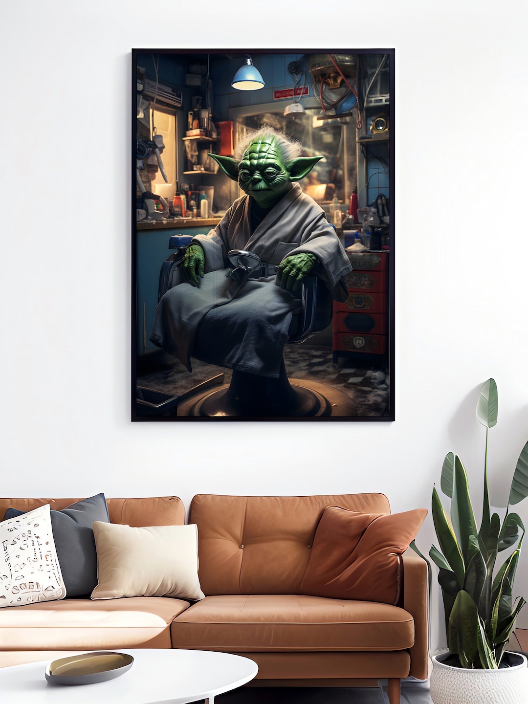 Yoda at the Wall Art Print, Yoda Poster, Gift for Barber