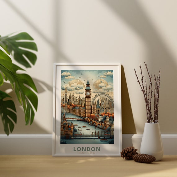 London Wall Art Print - London Art Poster  - London City Art Print - London Big Ben and London Cityview - London Vintage Poster