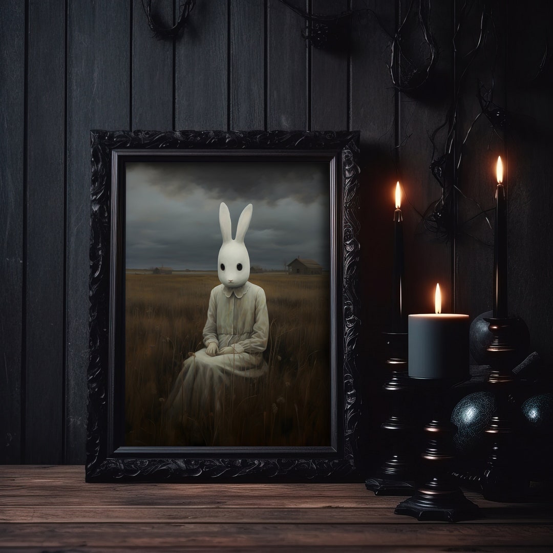 Rabbit Head Woman Gothic Print, Gothic Wall Art, Horror Art Print, Dark ...