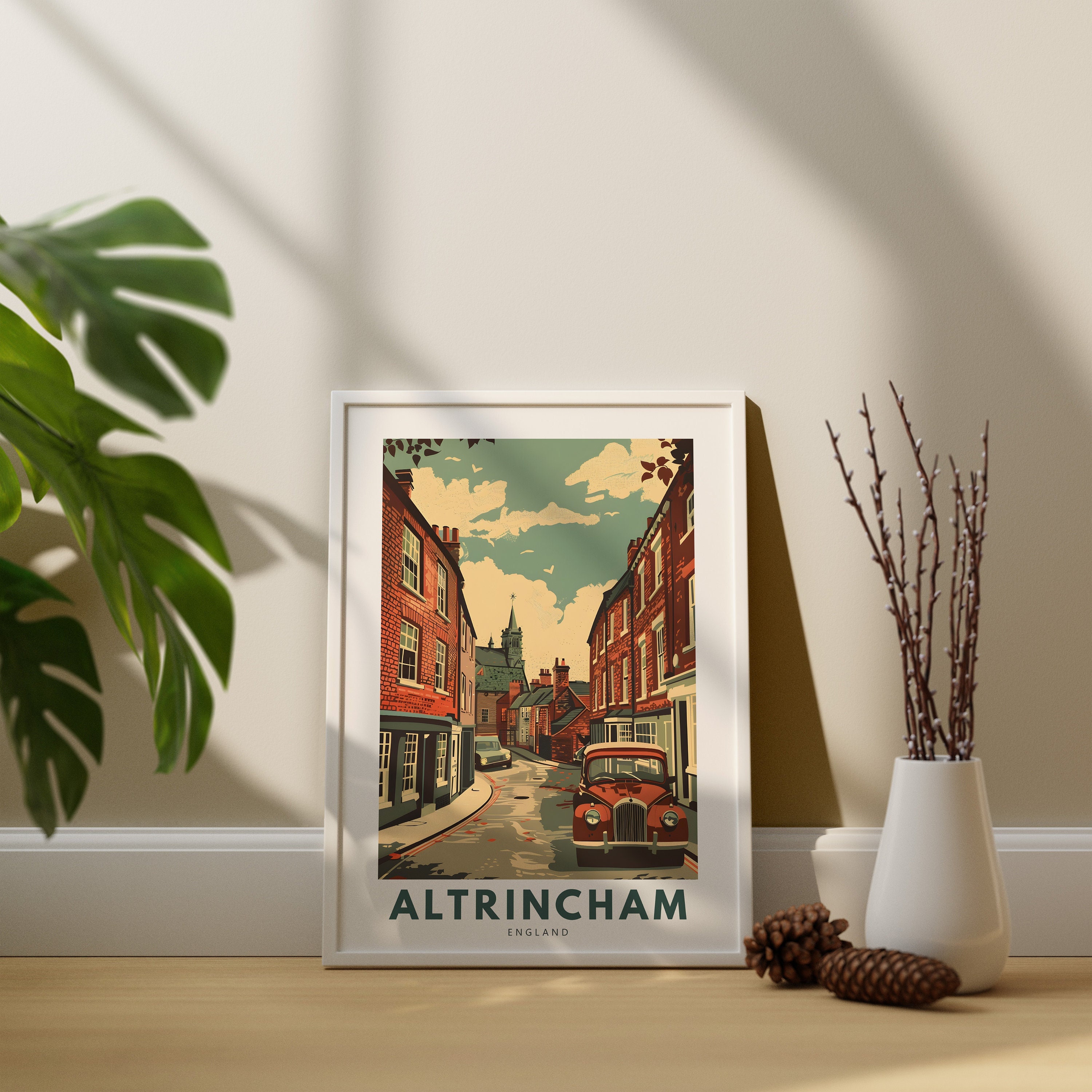 Altrincham wall art print, Altrincham wall travel poster, England wall decor, Altrincham wall art hang, England art print
