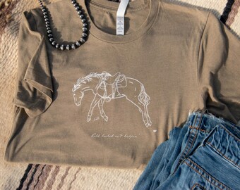 Camiseta unisex de manga corta con espalda fría y saltos. Estilo western, ranchero y vaquero