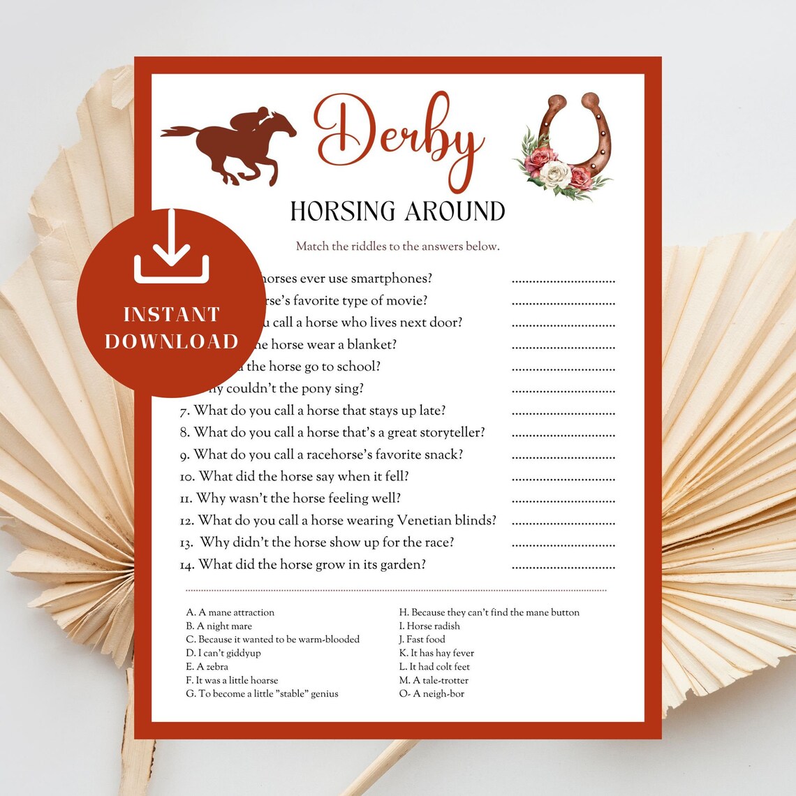 Derby Games Printable, Riddles & Jokes, Triple Crown Party, Horserace ...