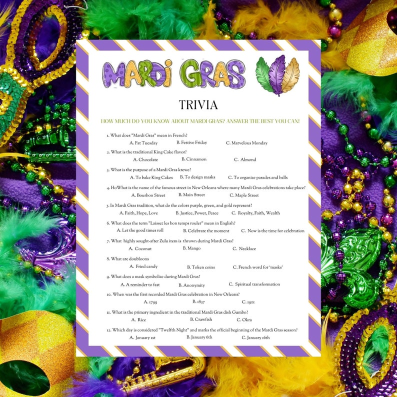 Mardi Gras Party Game, Trivia Questions, New Orleans Carnival Fun ...