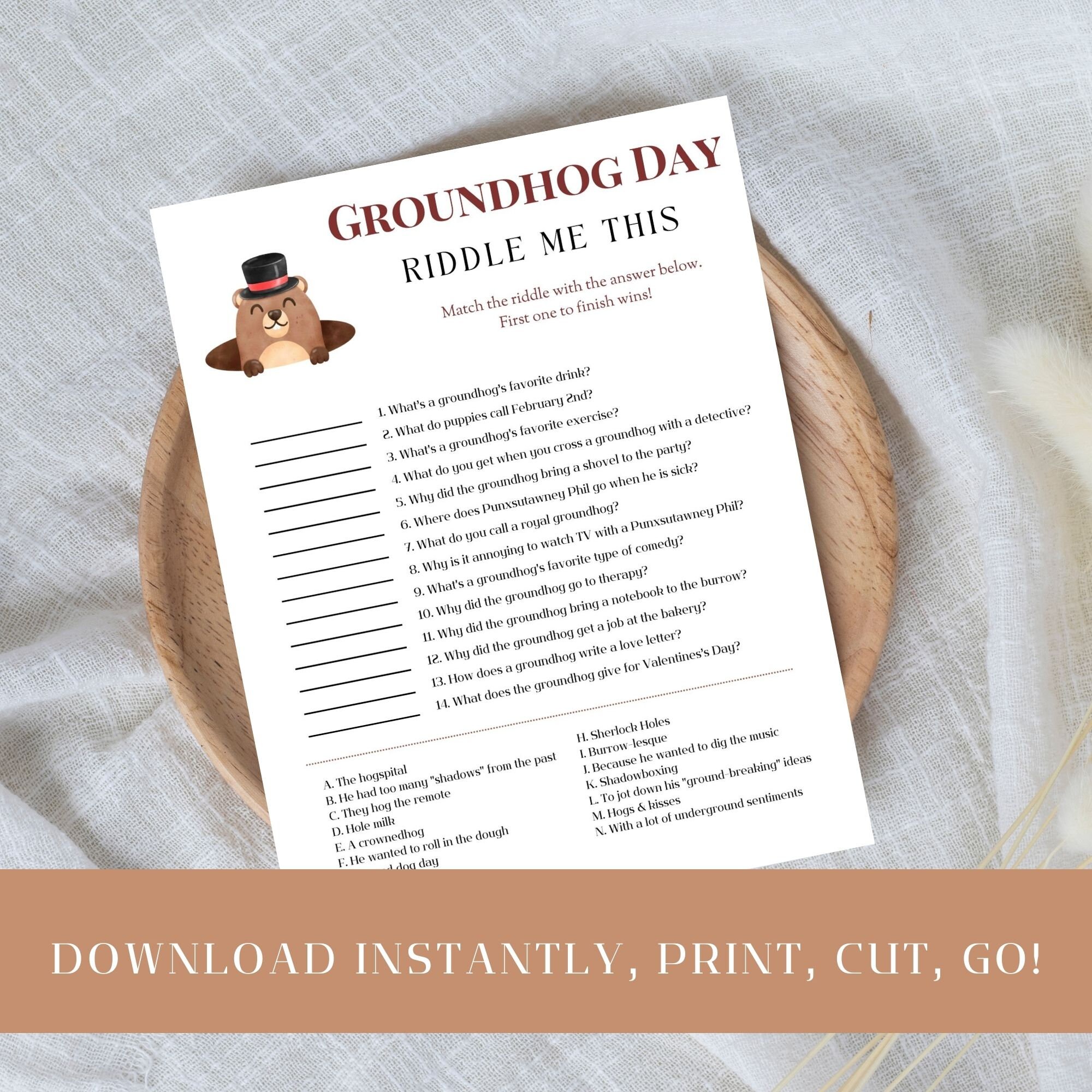 Groundhog Day Riddle Me This, Fun Groundhog Party Game for Kids and ...
