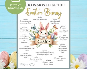 Who is Most Like the Easter Bunny, Fun Spring Game for Kids Adults Teens Seniors, Family Time, Easy DIY Printable, Icebreaker Workplace