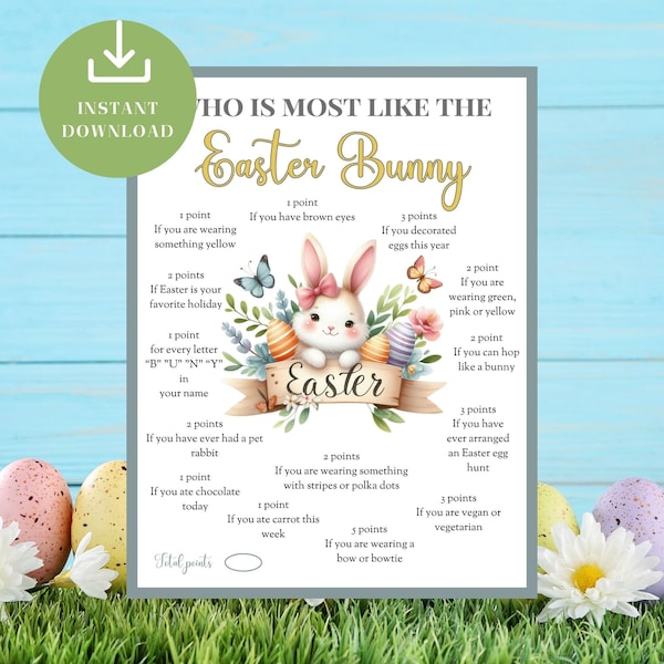 Who is Most Like the Easter Bunny, Fun Spring Game for Kids Adults Teens Seniors, Family Time, Easy DIY Printable, Icebreaker Workplace
