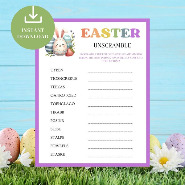 Easter Games For Teens, Unscramble Words, Fun Spring Activity for Kids Adults Seniors, Family Time, Easy DIY Printable, Instant Download