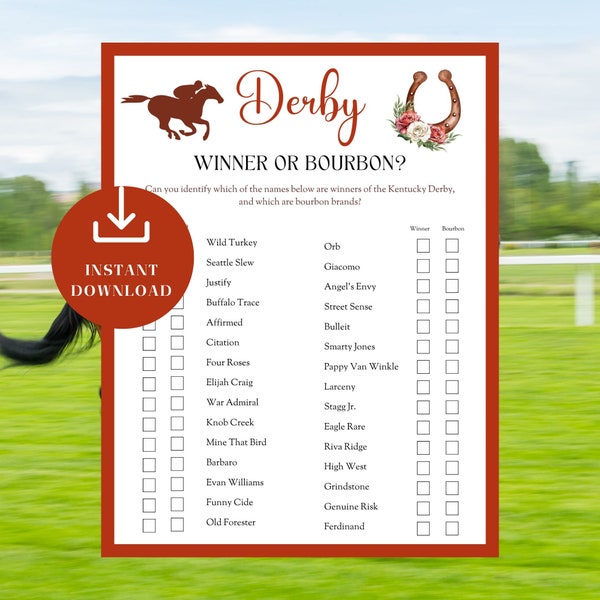 Derby Games Printable, Winner or Bourbon? Triple Crown Party, Horserace, Fun Activity for Seniors Teens Adults, Sports Family Time, Kentucky