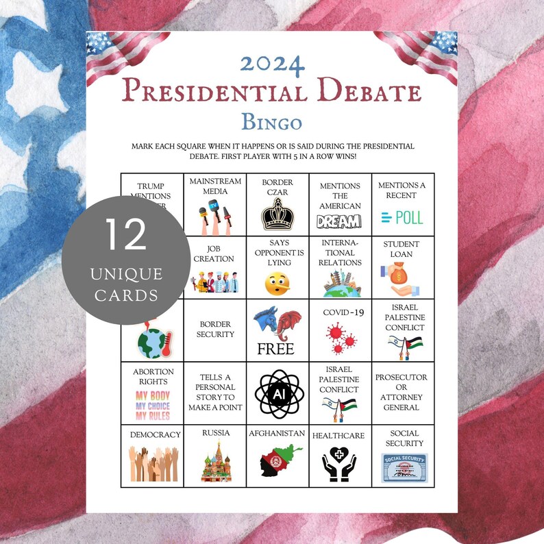 2025 Election Printable Party Games, Presidential Debate Drinking Game