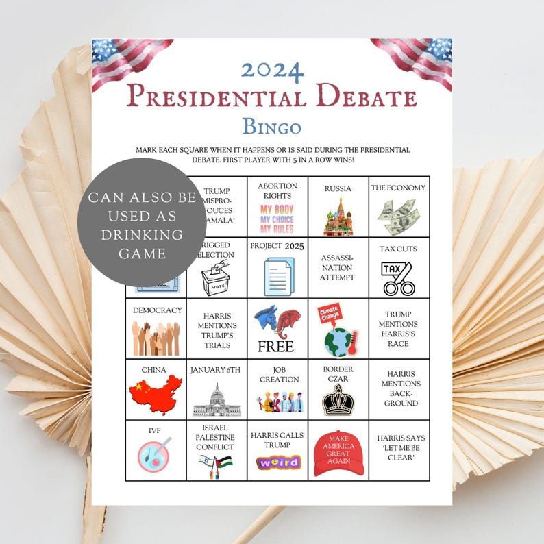 2024 Election Printable Party Games, Presidential Debate Drinking Game