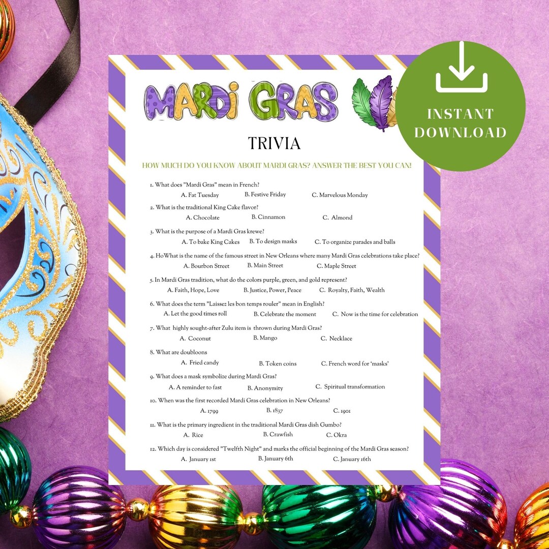Mardi Gras Party Game, Trivia Questions, New Orleans Carnival Fun ...