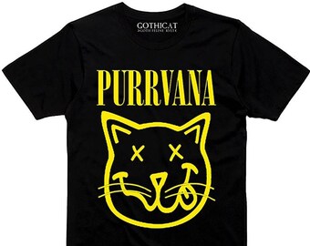 Purrvana T-shirt Rock Grunge Metal Cat Lover Gift Man Woman Sweater Long V-neck Taddler Baby