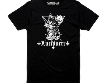 Lucipurr Tshirt T shirt Tank Long Sleeve Sweater Hoodie Tote Bag Pillow Man Woman cat lover Gothicat