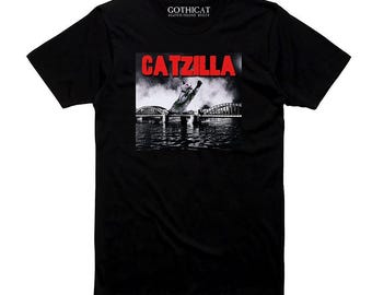 Catzilla Tshirt T shirt Tank Long Sleeve Sweater Hoodie Tote Bag Pillow Man Woman cat lover Gothicat