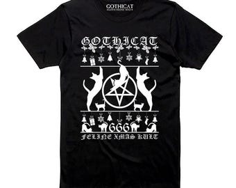 Gothicat 666 feline Christmas Tshirt T shirt Tank Long Sleeve Sweater Hoodie Tote Bag Pillow Man Woman cat lover Gothicat