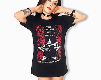 The Kittens of Mercy „Feed me first as Always“ Darkwave Postpunk Post-Punk Goth Gothic Treffen T-ShirtMan Woman Sweater Langer V-Ausschnitt