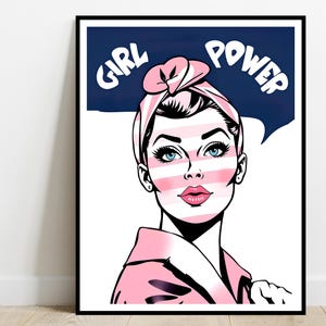Girl Power Art Print | Calm - Cool Retro Girl Poster | Coquette Pink Wall Decor | Women Empowerment Motivation | Digital Download