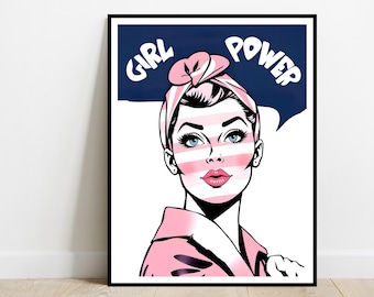 Retro Girl Power Art Print: Coquette Pink Women Empowerment (Digital Download