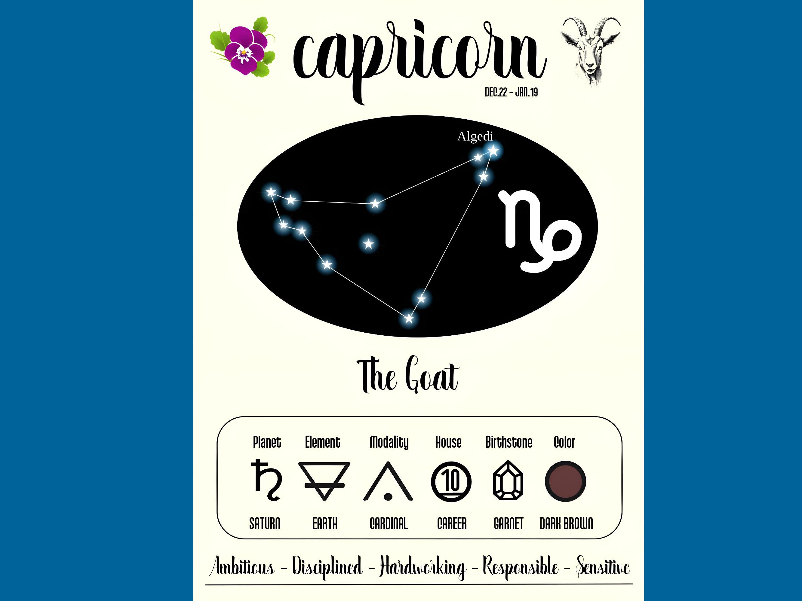 Capricorn Zodiac Art Print: Goat Constellation Astrology (digital