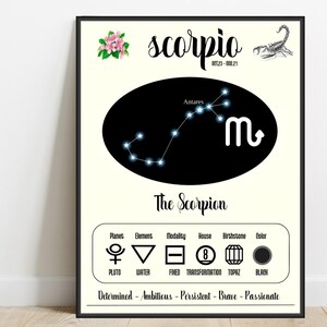 Scorpio Zodiac Print, Astrology Zodiac Wall Art, Scorpio Constellation Poster, Horoscope Gifts, Home Office Wall Decor, Digital Download