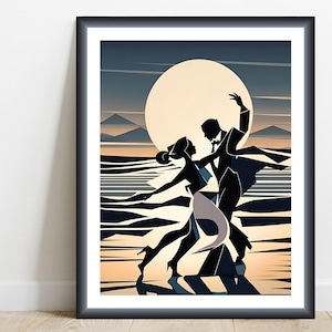 Dancing Couple Art Print: Tango Romance, Abstract Home Decor (Digital Download)