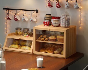 3-Tier Large Double Separable Handmade Bamboo Bread Box | Bread Box Countertop | Corner Bread Box | Kitchen Organizer | Bread Storage