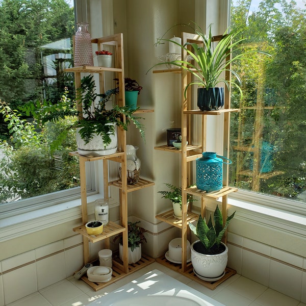 6 Tier 7 Potted Bamboo Handmade Plant Stand | Corner Plant Stand | Outdoor Plant Stand | Indoor Plant Stand | Plant Shelf | Plant Holder