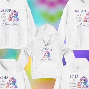 Family Unicorn Birthday Hoodie, Custom Group Birthday Sweatshirt, Custom Name Unicorn Hoodie Gift, Matching Family Birthday Girl Hoodie