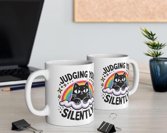 Judging You Silently Cat Mug, funny cat coffee mug, cat lover mug, cat mom mug