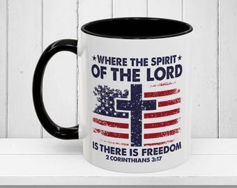 Christian Mug, Religious Coffee Cup, Bible Verse Drinkware, Faith Gift, Spirituality Tea Mug, 2 Corinthians 3:17 Quote