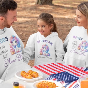 Personalized Unicorn Birthday Hoodie: Custom Name & Age, Matching Family Outfit