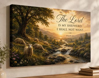 Psalm 23 Christian Canvas Wall Art Large Bible Verse Landscape for Living RoomMatte