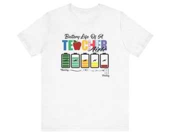 T-shirt « Durée de vie de la batterie » pour aide-enseignant, T-shirt humoristique de soutien aux enseignants