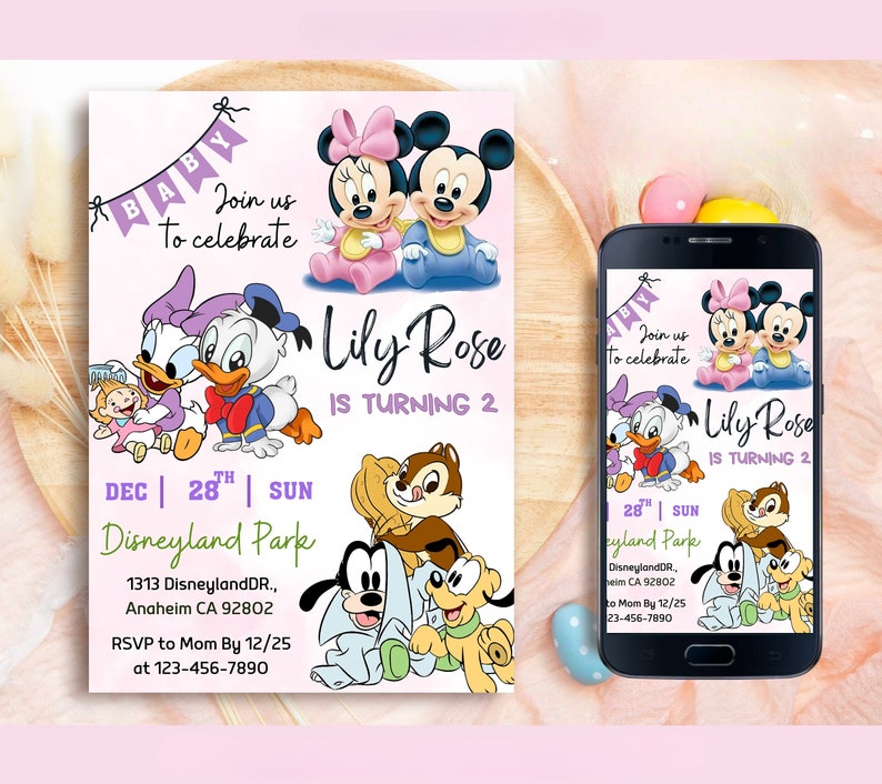 Editable Pink Mouse Birthday Invitation Template, Kids Birthday Invite ...