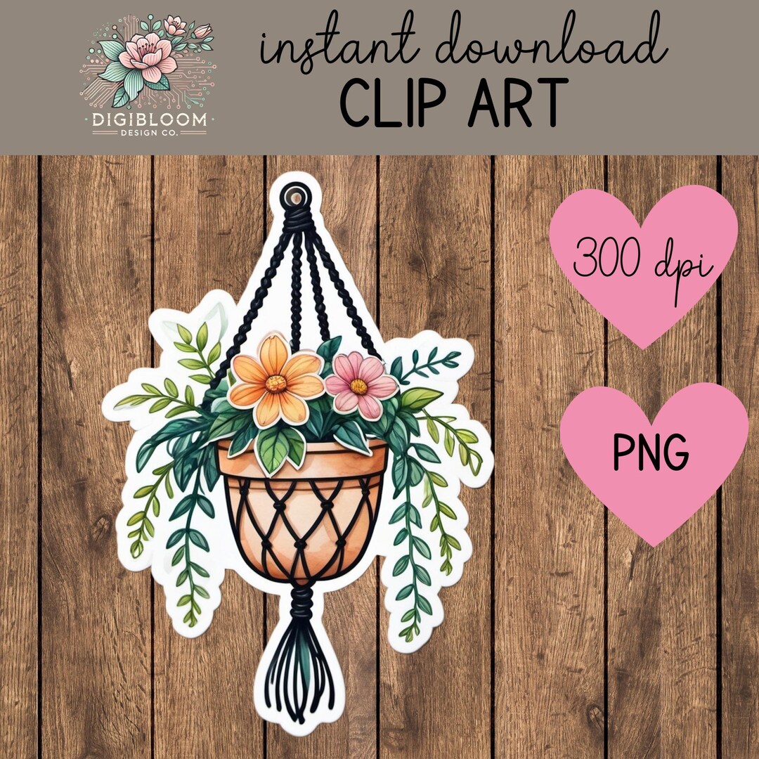 Macrame Plant Clipart Digital Sticker Trendy Hanging Planter Digital ...