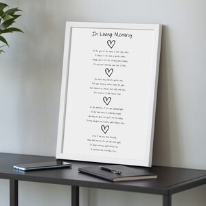 In Loving Memory Poem in A4 Black or White Frame - Free personalisation