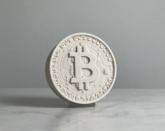 Bitcoin - Scultura in valuta in marmo - Scultura crittografica, Decorazione per commercianti, Arte, Fatto a mano, Commercio, Regalo per commercianti