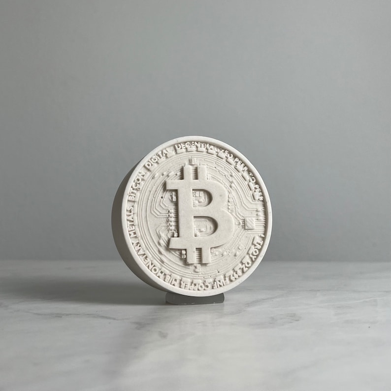 Bitcoin Marble Currency Sculpture Crypto Sculpture, Trader Decoration, Art, Handmade, Trading, Trader Gift image 1