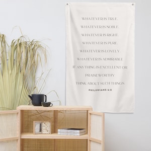 Philippians 4:8 Whatever is True Scripture Wall Flag, Christian Tapestry, Scripture Signs, Modern Scripture Print, Bible Verse Tapestry